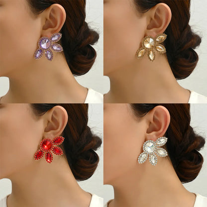 1 Pair Glam Flower Inlay Alloy Rhinestones Glass Ear Studs