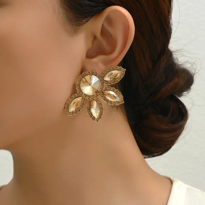 1 Pair Glam Flower Inlay Alloy Rhinestones Glass Ear Studs