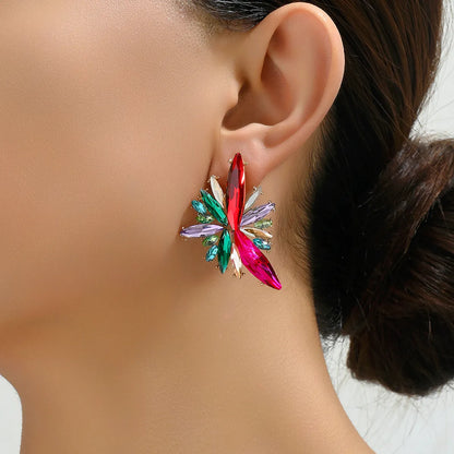 1 Pair Glam Geometric Wings Plating Inlay Alloy Zinc Alloy Glass Ear Studs