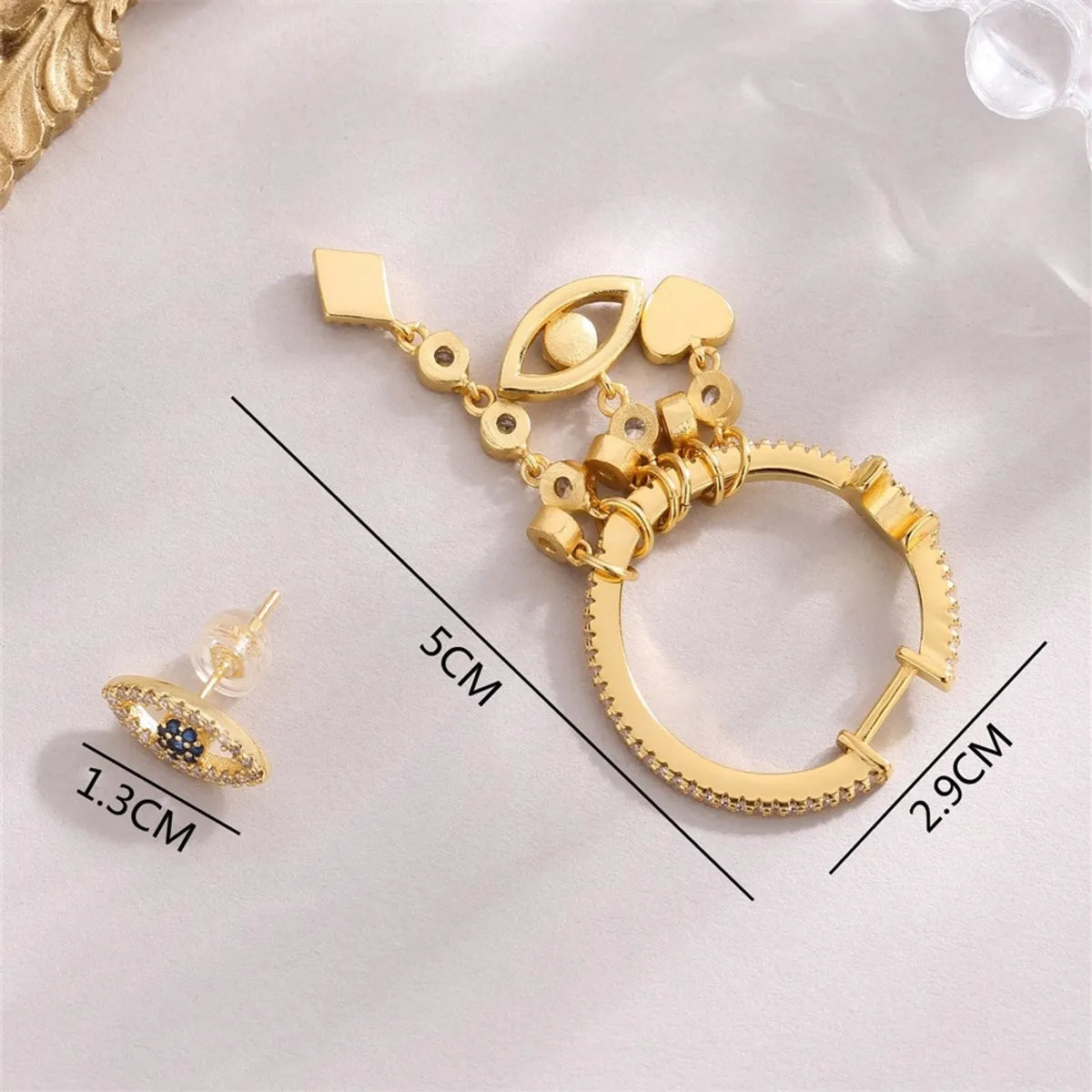 1 Pair Glam Heart Shape Eye Plating Inlay Copper Zircon 18K Gold Plated Earrings