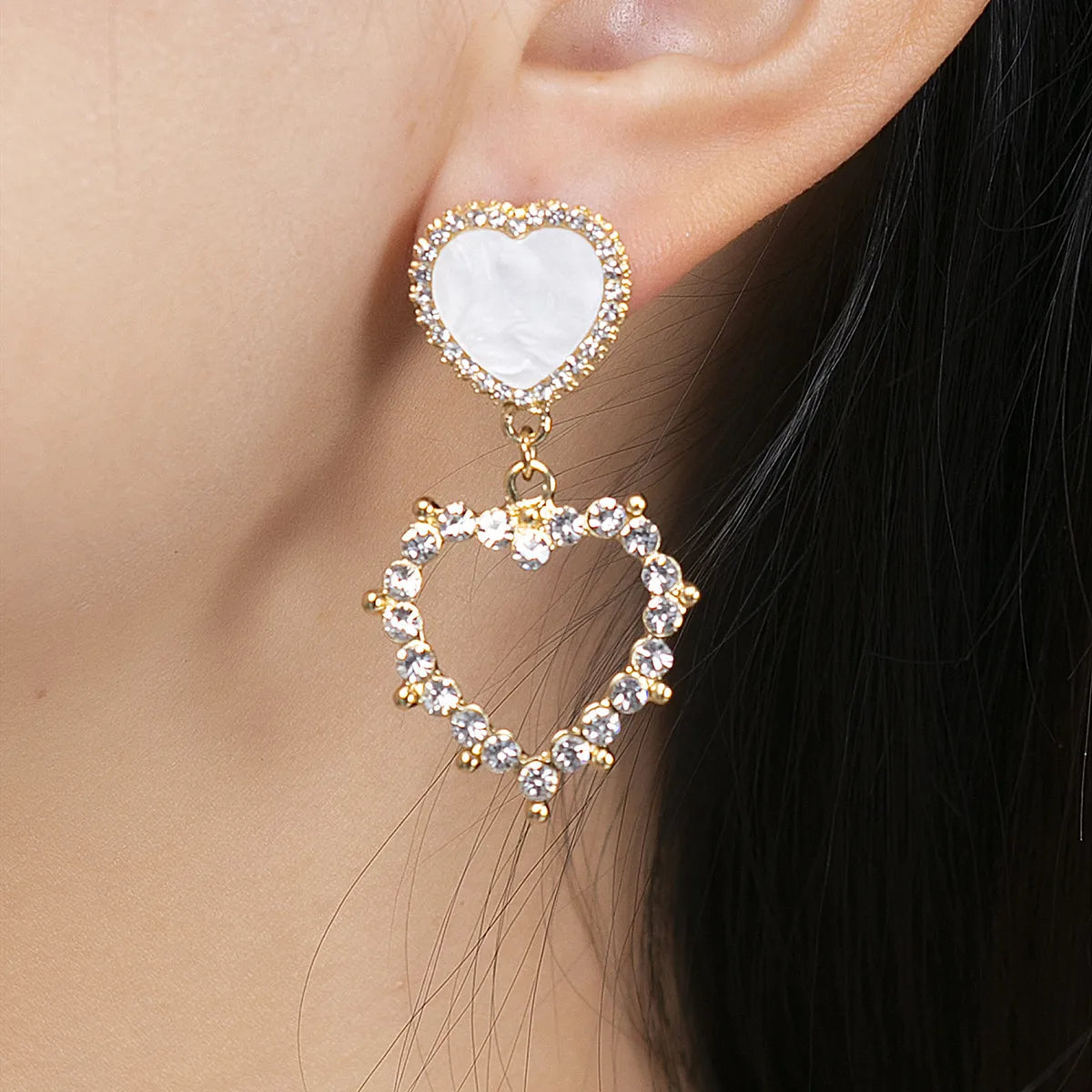 1 Pair Glam Heart Shape Inlay Alloy Rhinestones Drop Earrings