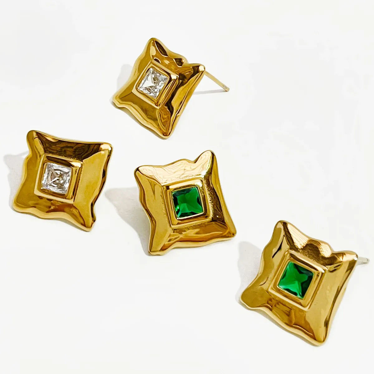 1 Pair Glam Lady Geometric Inlay Stainless Steel Zircon 18K Gold Plated Ear Studs