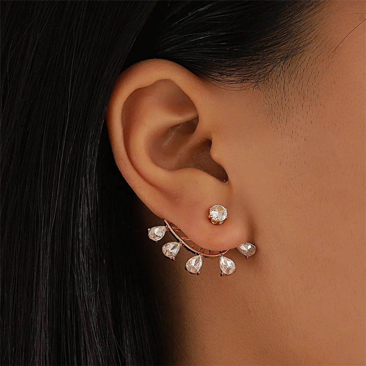 1 Pair Glam Lady Shiny Water Droplets Heart Shape Flower Copper Plating Inlay Crystal Rhinestones Zircon 18k Gold Plated Gold Plated Silver Plated Ear Studs