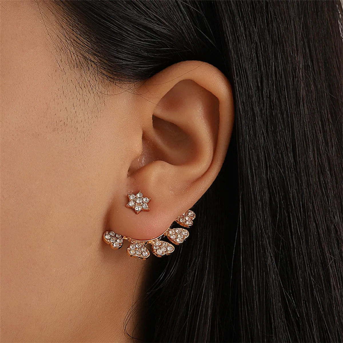 1 Pair Glam Lady Shiny Water Droplets Heart Shape Flower Copper Plating Inlay Crystal Rhinestones Zircon 18k Gold Plated Gold Plated Silver Plated Ear Studs