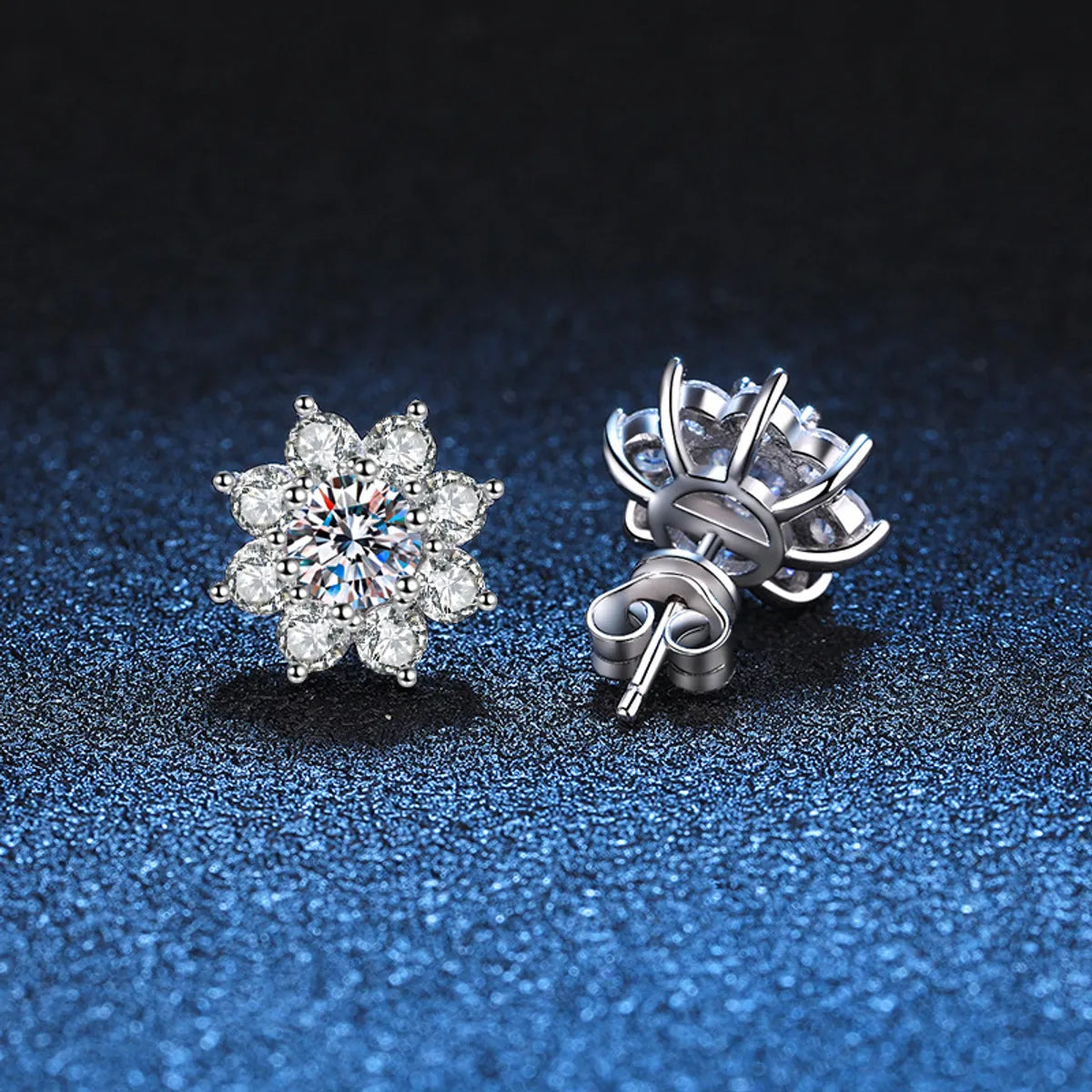 1 Pair Glam Luxurious Flower Plating Inlay Sterling Silver Zircon White Gold Plated Ear Studs