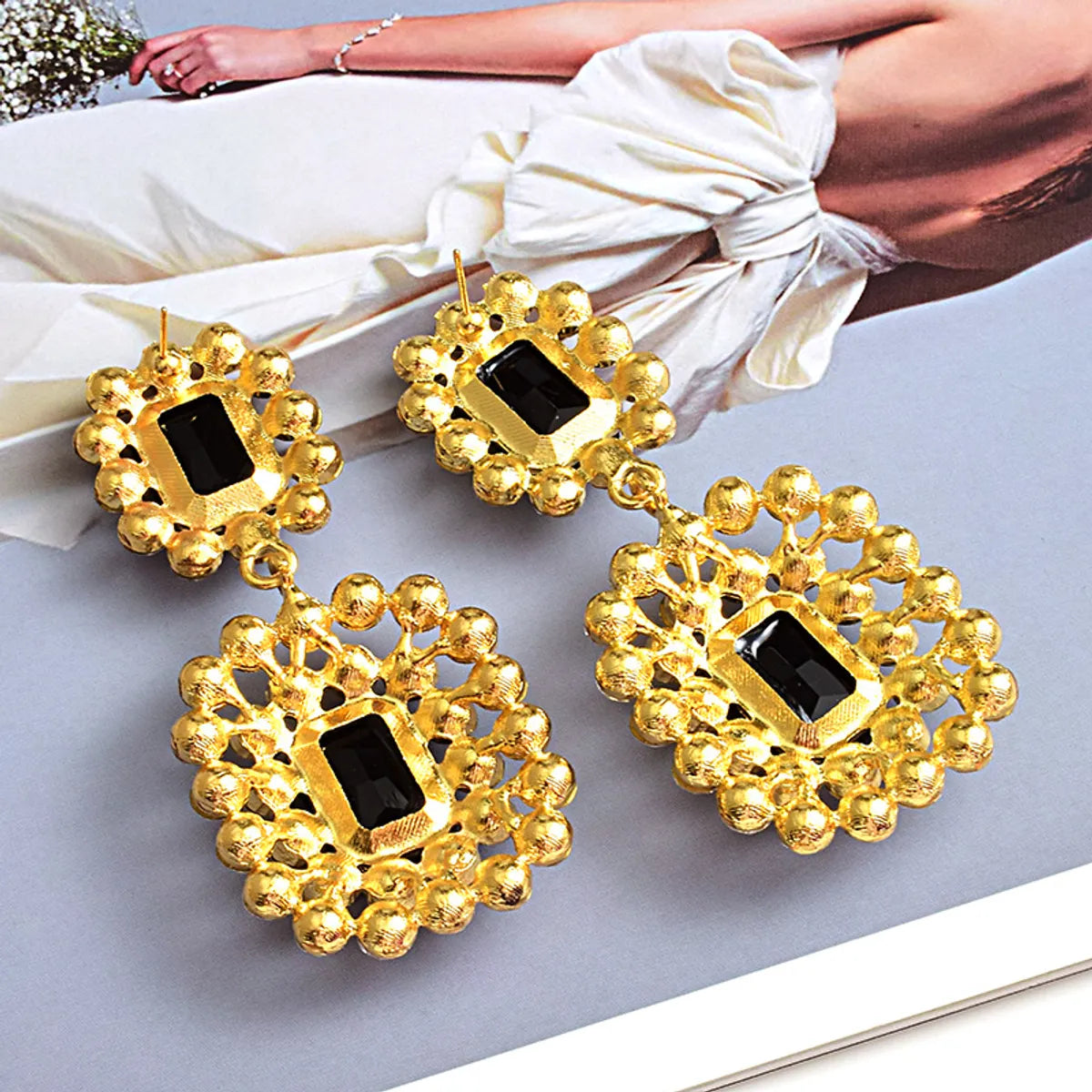 1 Pair Glam Luxurious Geometric Inlay Alloy Zircon Drop Earrings