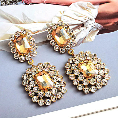 1 Pair Glam Luxurious Geometric Inlay Alloy Zircon Drop Earrings