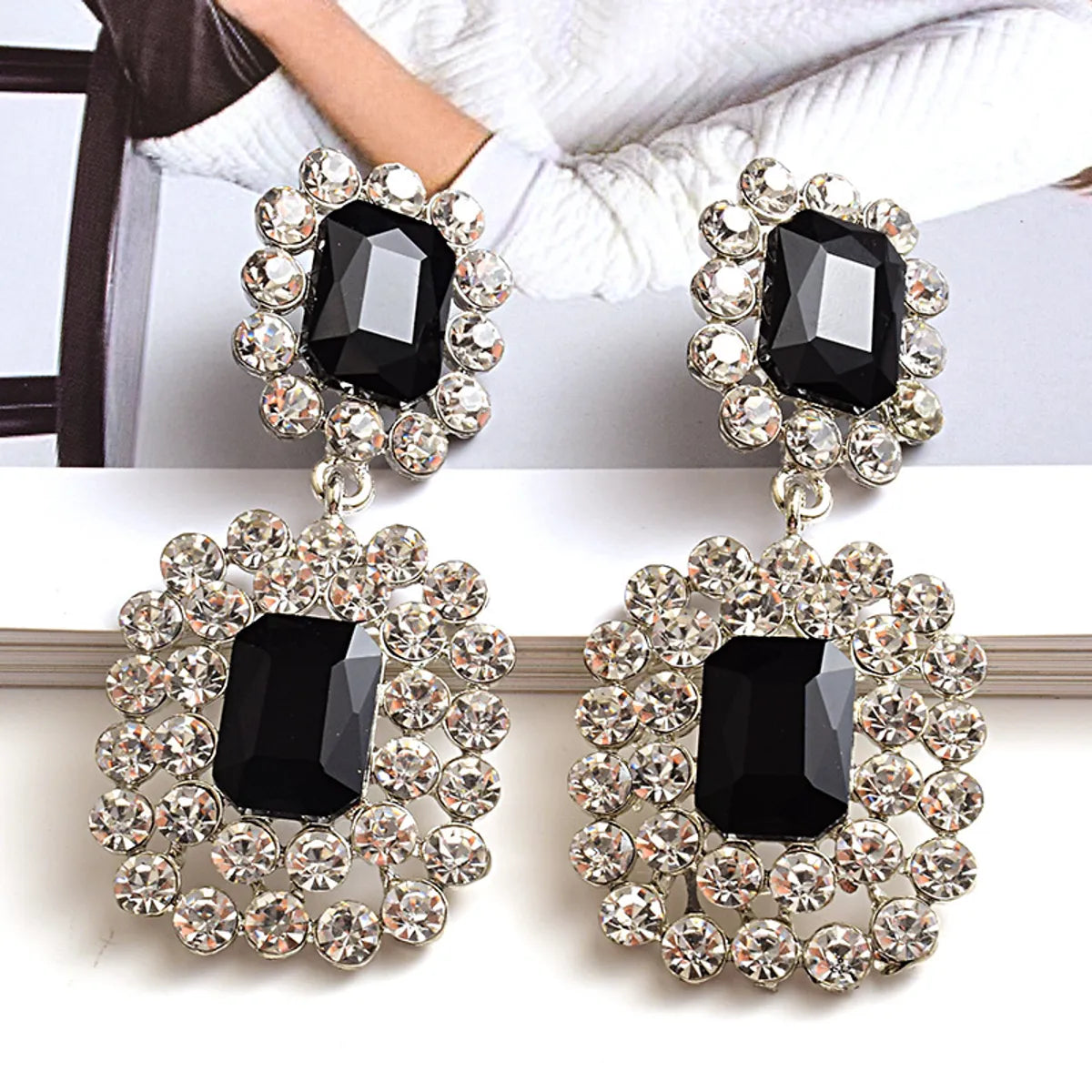 1 Pair Glam Luxurious Geometric Inlay Alloy Zircon Drop Earrings