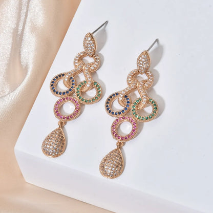 1 Pair Glam Luxurious Geometric Plating Inlay Copper Zircon 24k Gold Plated Drop Earrings