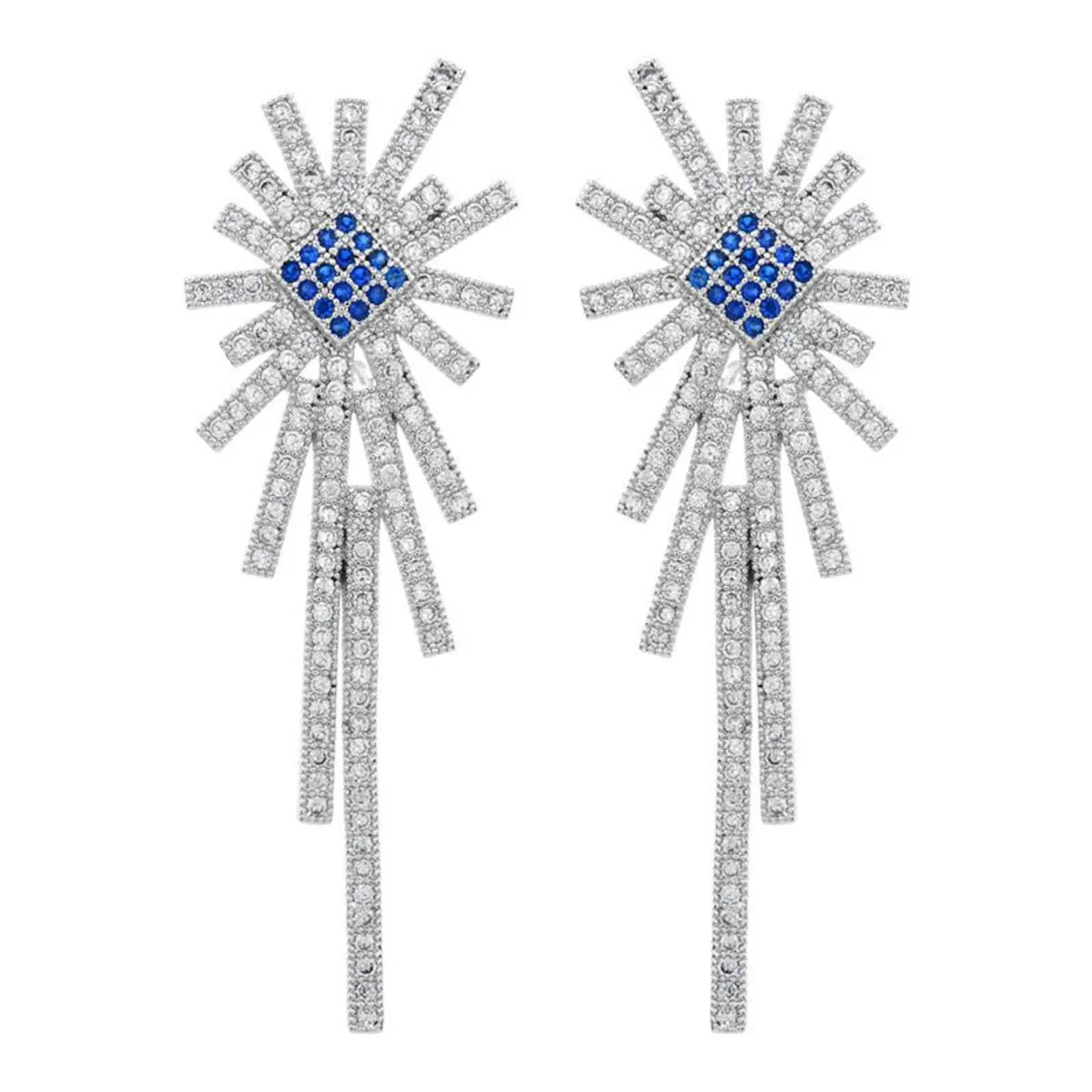 1 Pair Glam Luxurious Geometric Tassel Plating Inlay Copper Zircon White Gold Plated Drop Earrings