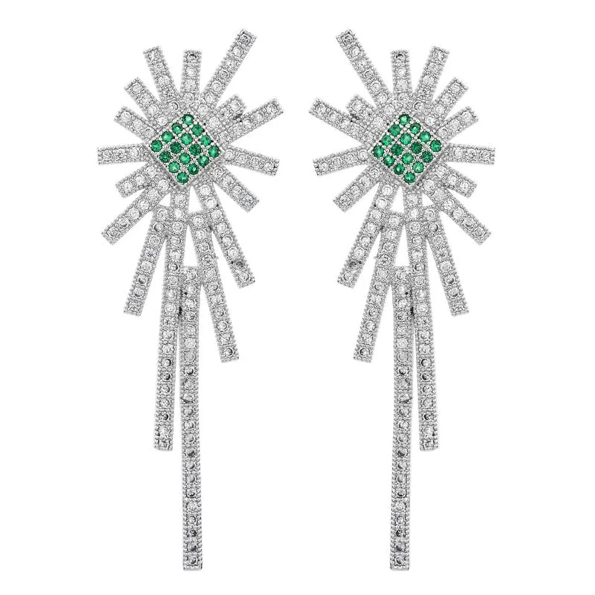 1 Pair Glam Luxurious Geometric Tassel Plating Inlay Copper Zircon White Gold Plated Drop Earrings