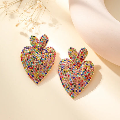 1 Pair Glam Luxurious Heart Shape Inlay Alloy Artificial Gemstones Ear Studs