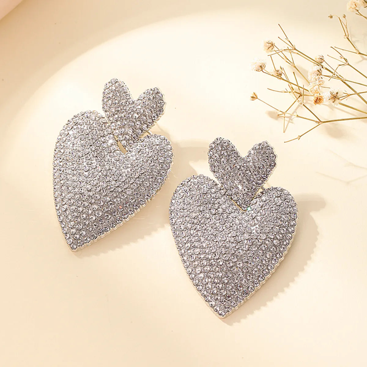 1 Pair Glam Luxurious Heart Shape Inlay Alloy Artificial Gemstones Ear Studs