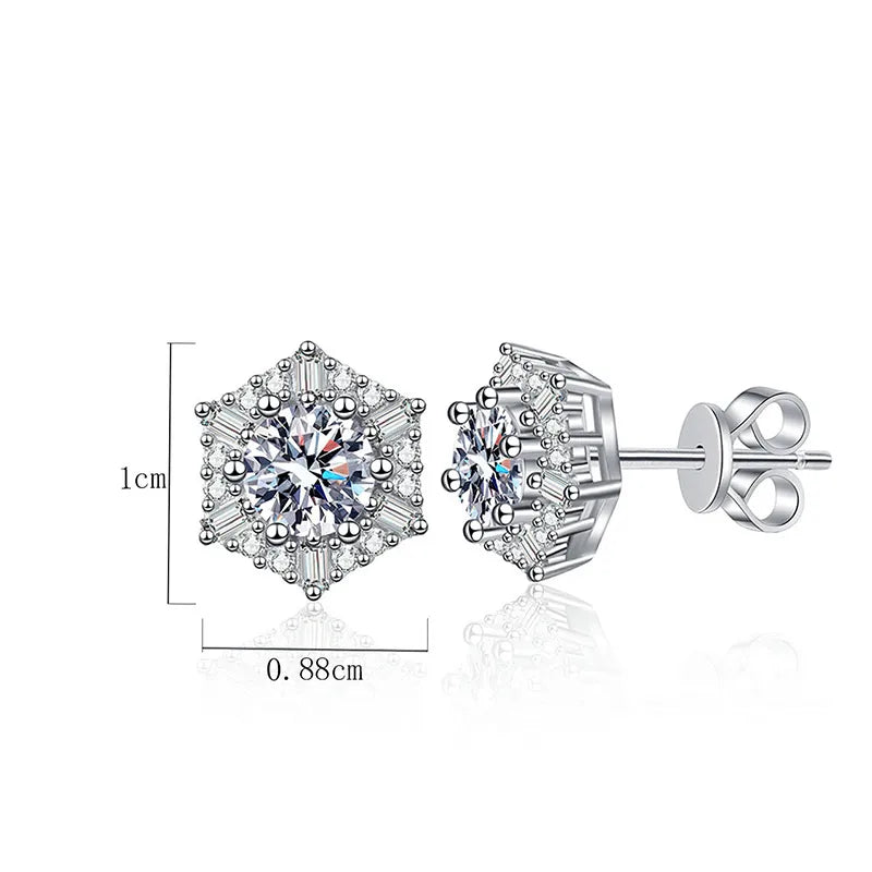 1 Pair Glam Luxurious Hexagon Plating Inlay Sterling Silver Zircon White Gold Plated Ear Studs