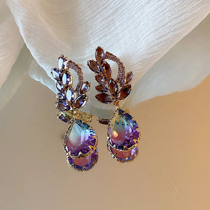 1 Pair Glam Luxurious Lady Flower Butterfly Copper Inlay Zircon Drop Earrings