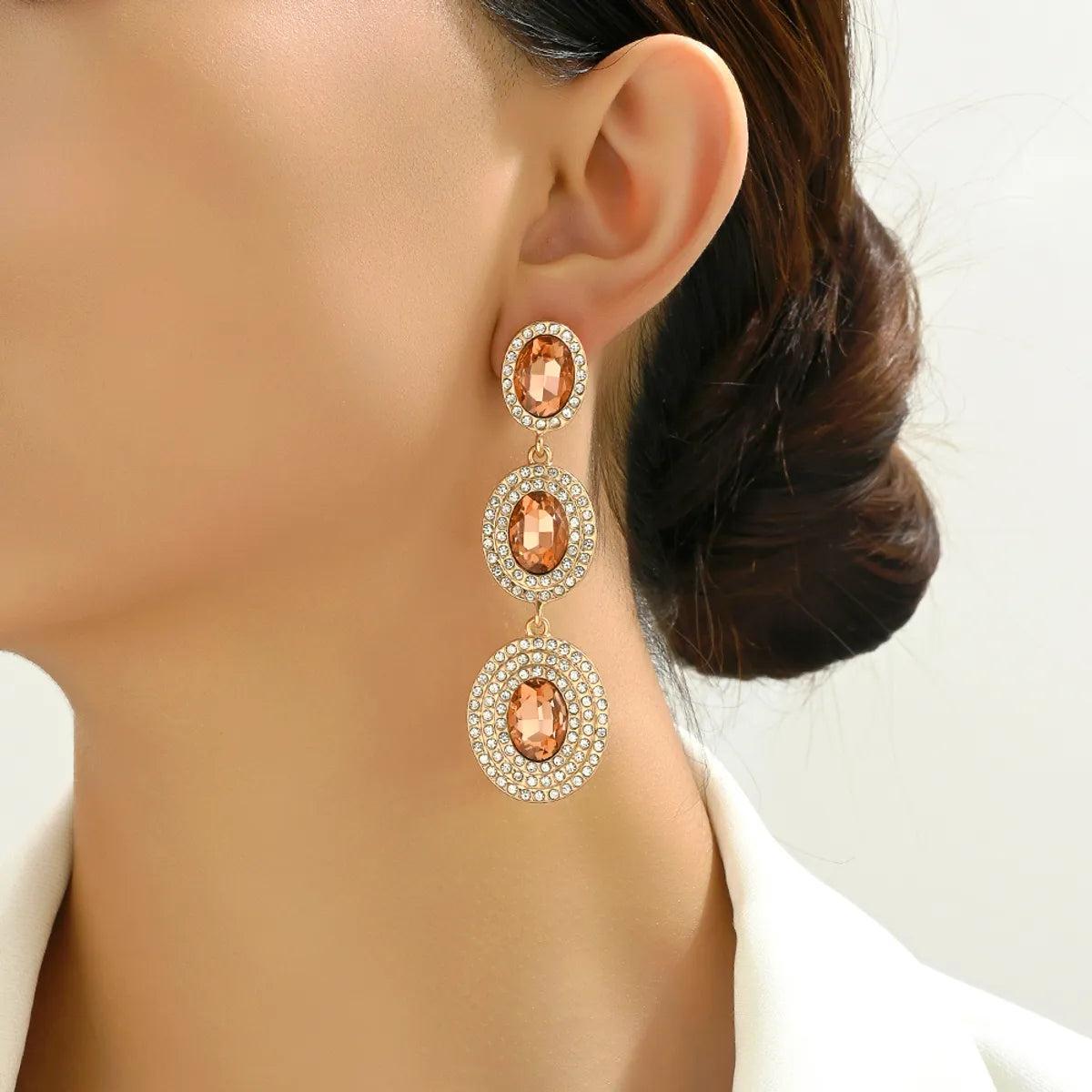 1 Pair Glam Luxurious Oval Plating Inlay Alloy Rhinestones Glass Drop Earrings