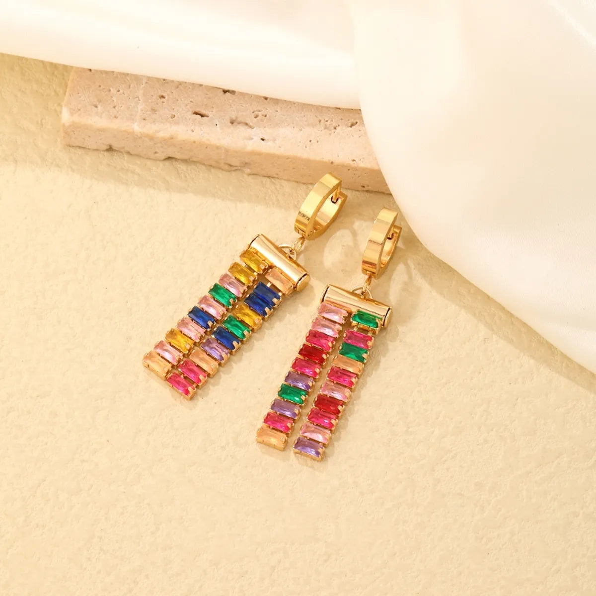 1 Pair Glam Luxurious Rectangle Plating Inlay Stainless Steel Copper Zircon Gold Plated Drop Earrings