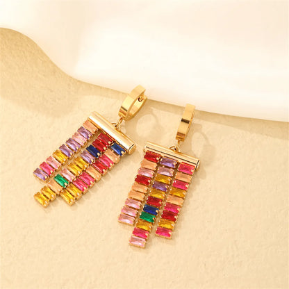 1 Pair Glam Luxurious Rectangle Plating Inlay Stainless Steel Copper Zircon Gold Plated Drop Earrings