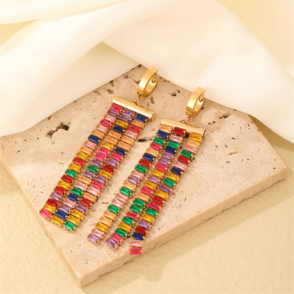 1 Pair Glam Luxurious Rectangle Plating Inlay Stainless Steel Copper Zircon Gold Plated Drop Earrings