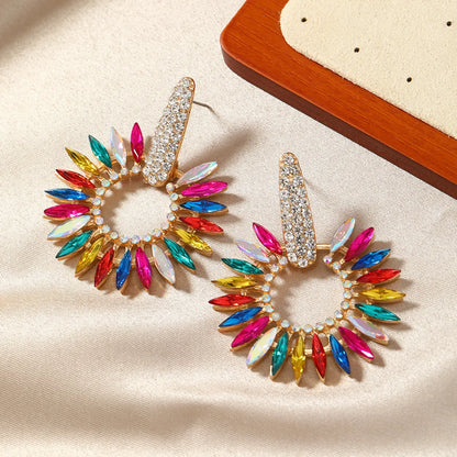 1 Pair Glam Luxurious Shiny Geometric Plating Inlay Alloy Rhinestones Gold Plated Drop Earrings