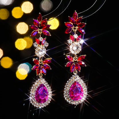 1 Pair Glam Luxurious Shiny Water Droplets Flower Plating Inlay Alloy Rhinestones Zircon Drop Earrings