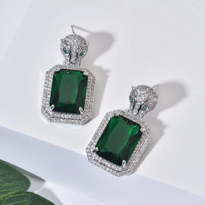 1 Pair Glam Luxurious Square Plating Inlay Copper Zircon White Gold Plated Drop Earrings