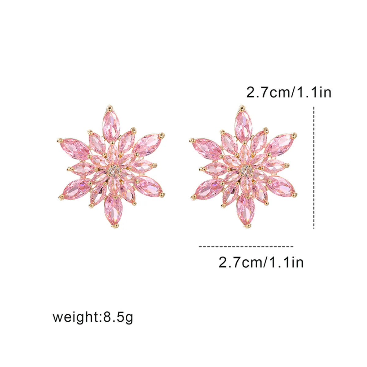 1 Pair Glam Luxurious Sweet Snowflake Plating Three-dimensional Inlay Alloy Artificial Diamond Gold Plated Ear Studs