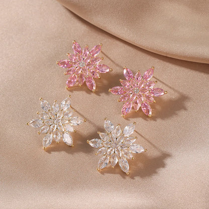 1 Pair Glam Luxurious Sweet Snowflake Plating Three-dimensional Inlay Alloy Artificial Diamond Gold Plated Ear Studs