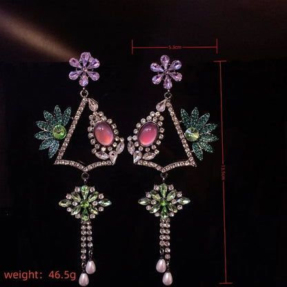 1 Pair Glam Luxurious Vacation Leaves Flower Plating Inlay Arylic Alloy Rhinestones Silver Plated Drop Earrings