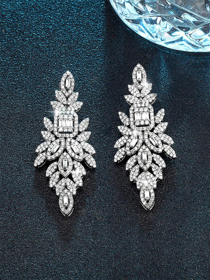 1 Pair Glam Luxurious Wedding Geometric Plating Inlay Brass Zircon White Gold Plated Drop Earrings