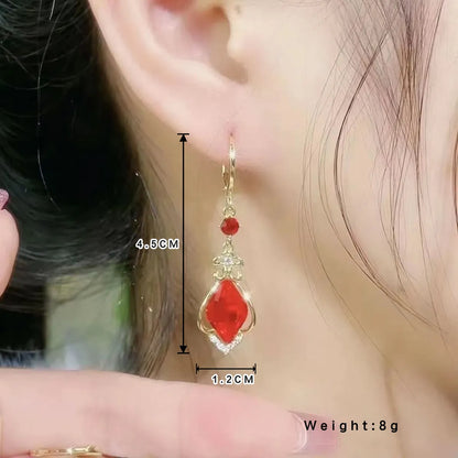 1 Pair Glam Pastoral Simple Style Quadrilateral Rhombus Inlay Alloy Artificial Gemstones Gold Plated Drop Earrings