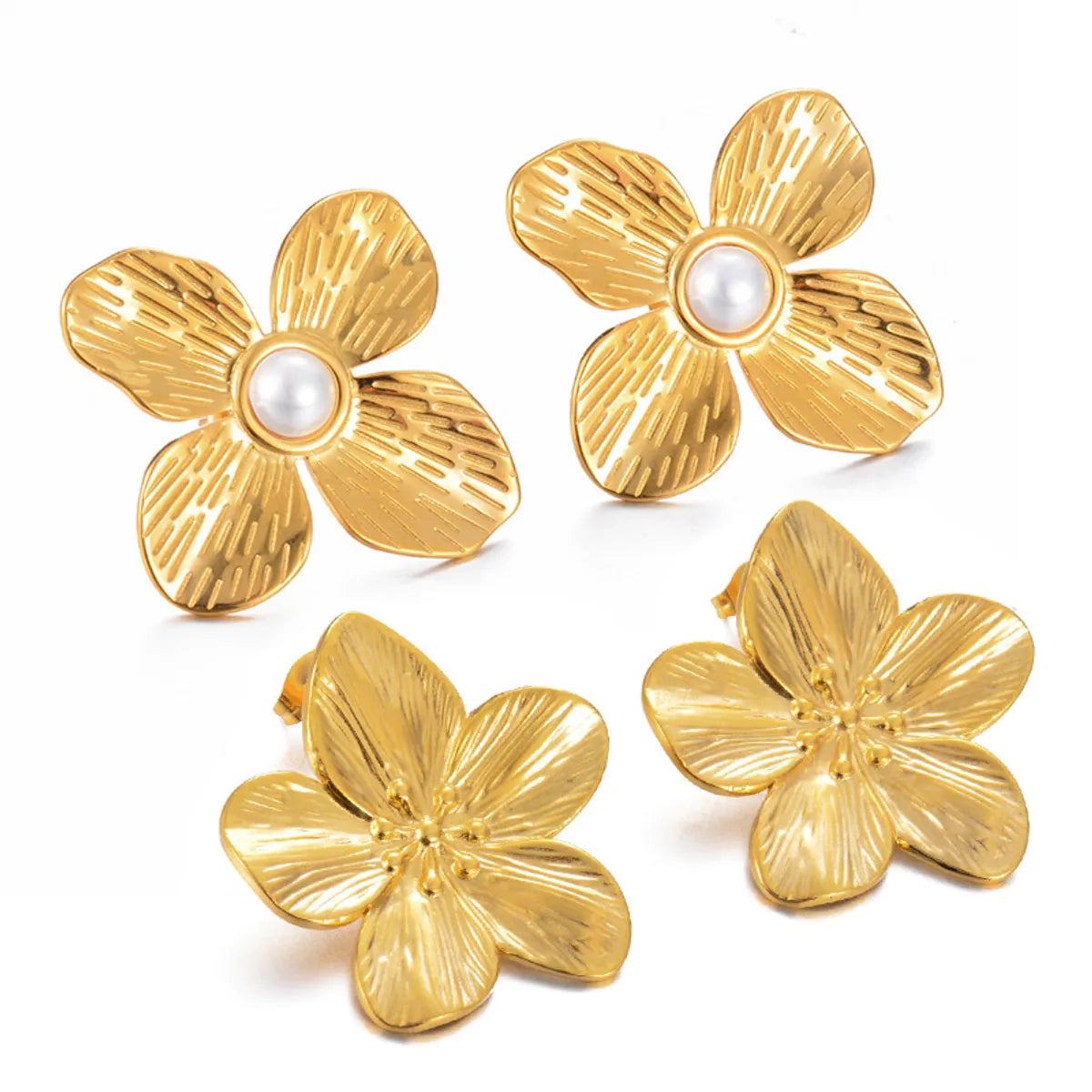 1 Pair Glam Retro Flower Plating Inlay Stainless Steel Artificial Pearls Ear Studs