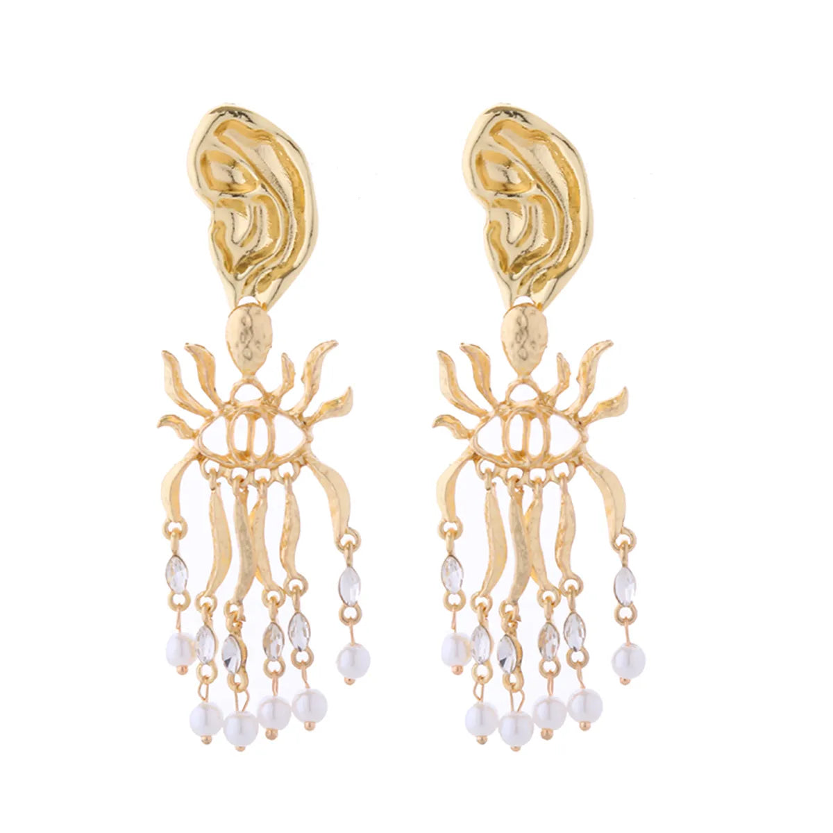 1 Pair Glam Retro Geometric Plating Inlay Alloy Artificial Pearls Rhinestones Gold Plated Drop Earrings