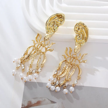 1 Pair Glam Retro Geometric Plating Inlay Alloy Artificial Pearls Rhinestones Gold Plated Drop Earrings