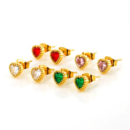 1 Pair Glam Retro Heart Shape Plating Inlay Stainless Steel Zircon 18k Gold Plated Drop Earrings