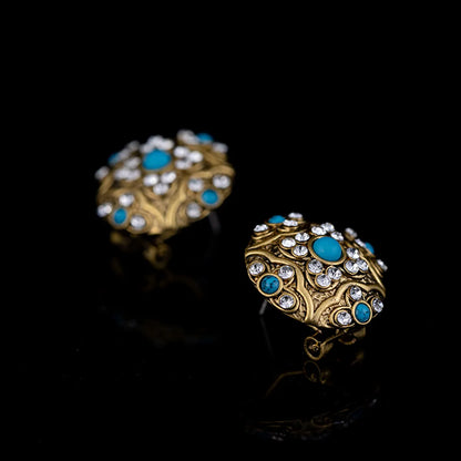 1 Pair Glam Retro Round Plating Inlay Copper Turquoise Zircon Ear Studs