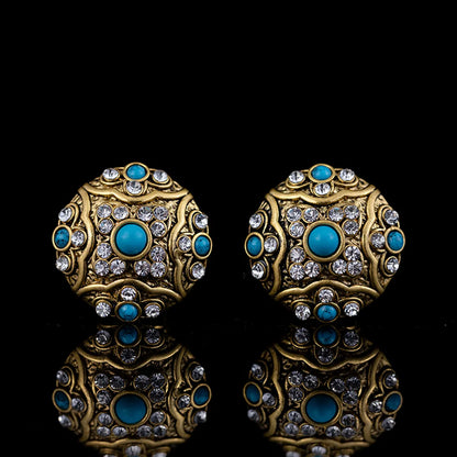 1 Pair Glam Retro Round Plating Inlay Copper Turquoise Zircon Ear Studs