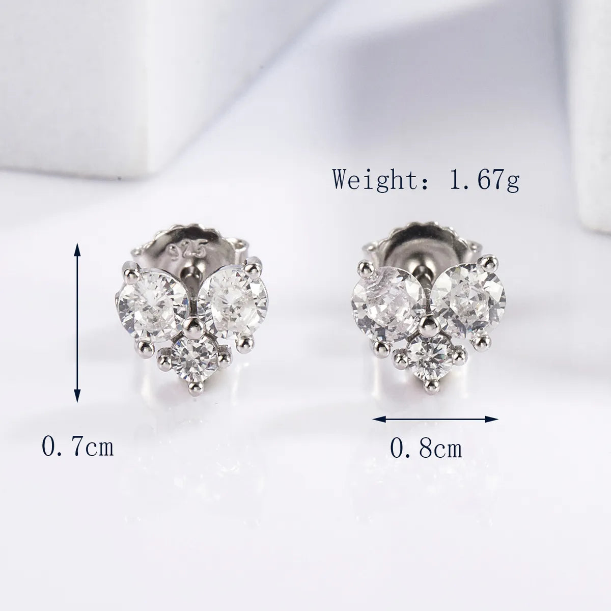 1 Pair Glam Romantic Shiny Star Moon Oval Plating Inlay Sterling Silver Zircon White Gold Plated Ear Studs