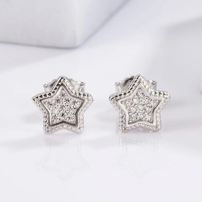 1 Pair Glam Romantic Shiny Star Moon Oval Plating Inlay Sterling Silver Zircon White Gold Plated Ear Studs