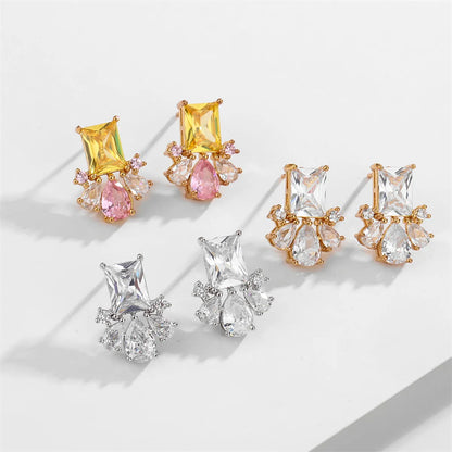 1 Pair Glam Romantic Square Water Droplets Plating Inlay Copper Zircon White Gold Plated Gold Plated Earrings