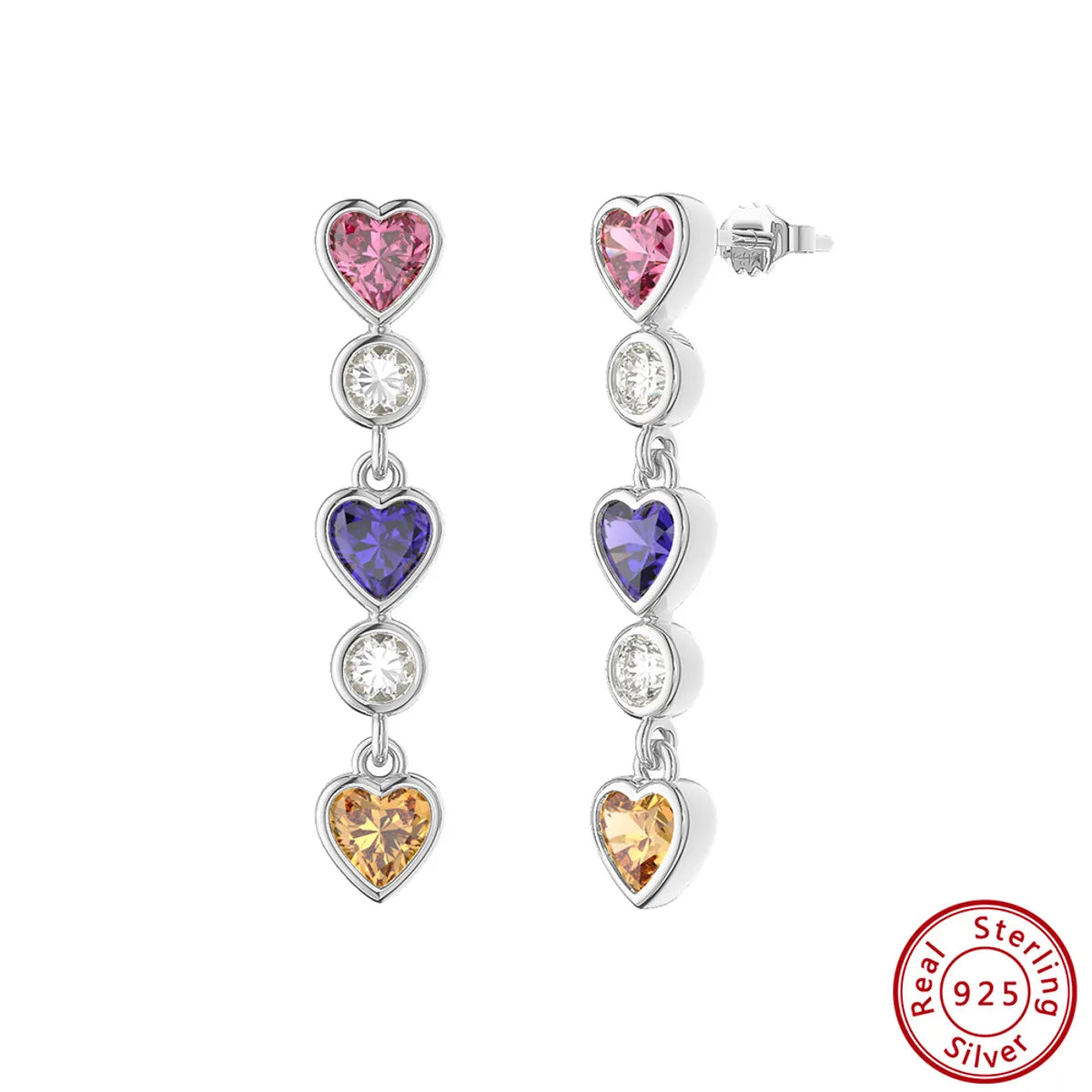 1 Pair Glam Sexy Simple Style Heart Shape Plating Inlay Sterling Silver Zircon 14k Gold Plated Rhodium Plated Silver Plated Drop Earrings