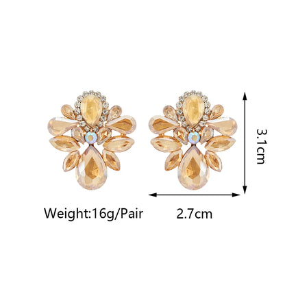 1 Pair Glam Shiny Flower Plating Inlay Alloy Glass Ear Studs