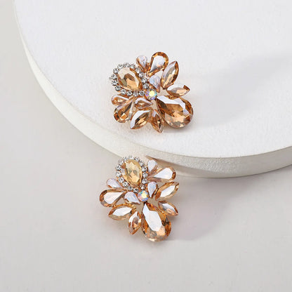 1 Pair Glam Shiny Flower Plating Inlay Alloy Glass Ear Studs