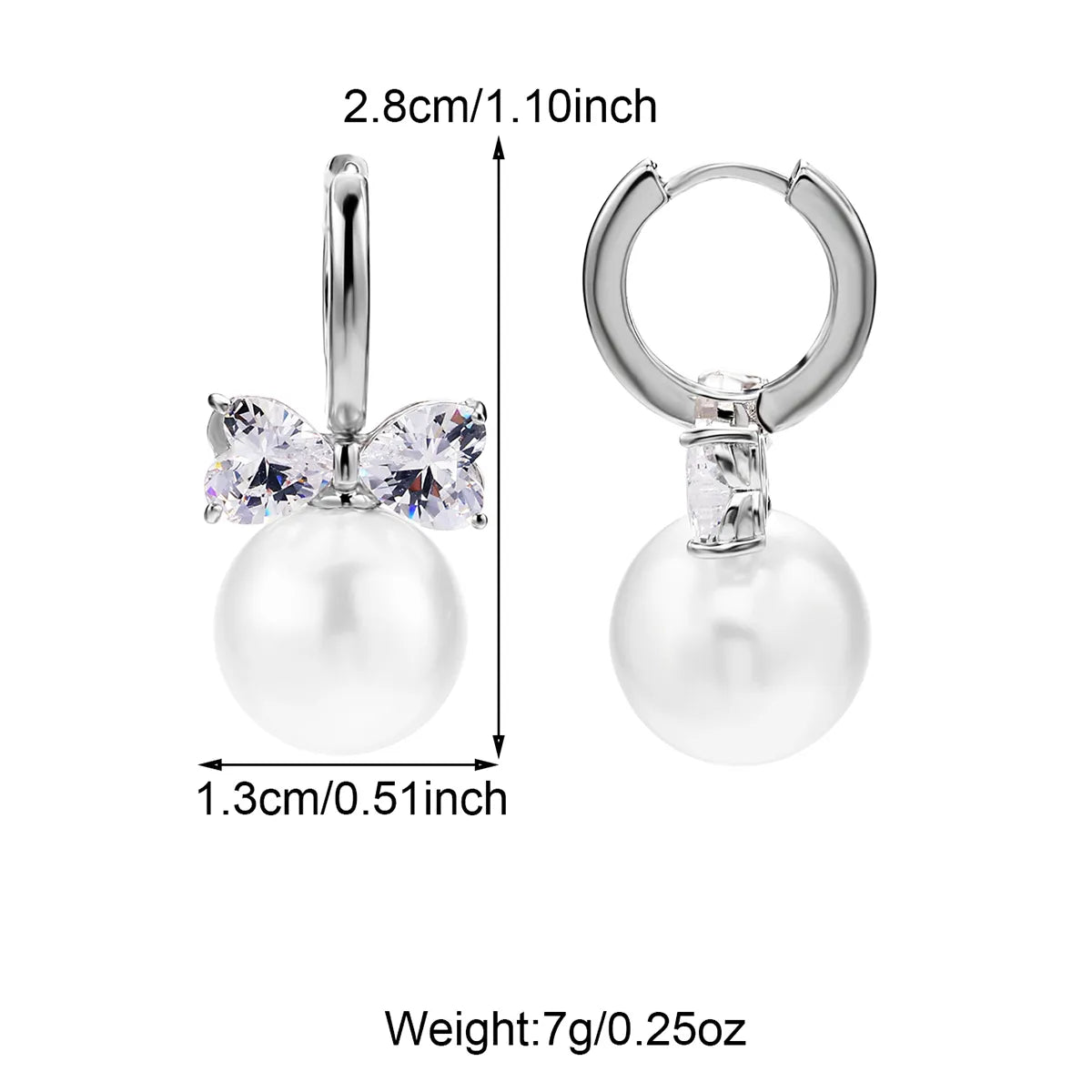 1 Pair Glam Shiny Heart Shape Bow Knot Plating Inlay Copper Zircon White Gold Plated Earrings