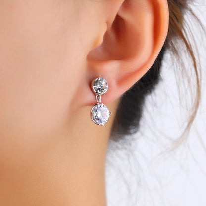 1 Pair Glam Shiny Heart Shape Bow Knot Plating Inlay Copper Zircon White Gold Plated Earrings