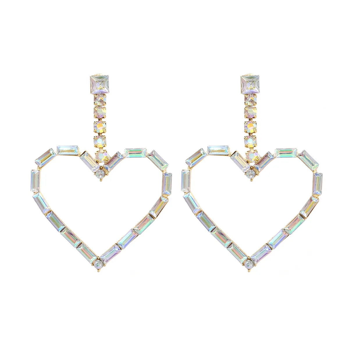 1 Pair Glam Shiny Heart Shape Plating Inlay Metal Rhinestones Drop Earrings