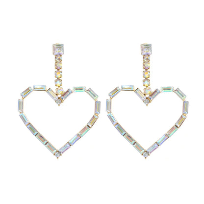 1 Pair Glam Shiny Heart Shape Plating Inlay Metal Rhinestones Drop Earrings