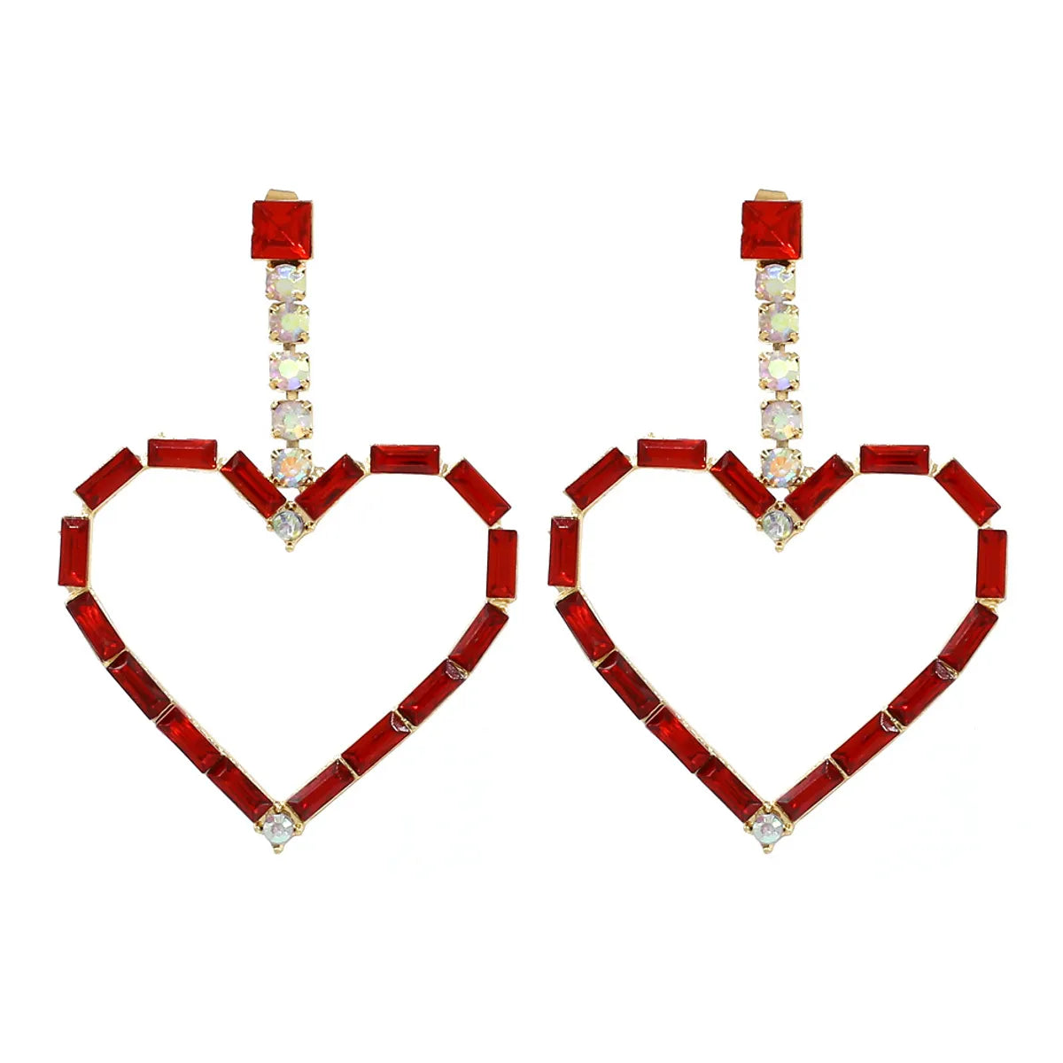 1 Pair Glam Shiny Heart Shape Plating Inlay Metal Rhinestones Drop Earrings