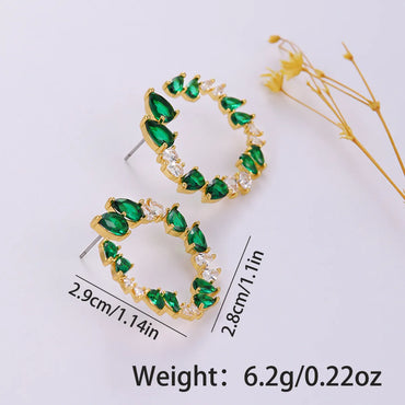 1 Pair Glam Shiny Leaf Plating Inlay Copper Zircon 18k Gold Plated Ear Studs