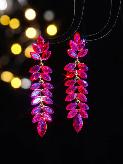 1 Pair Glam Shiny Leaves Plating Inlay Alloy Rhinestones Zircon Drop Earrings